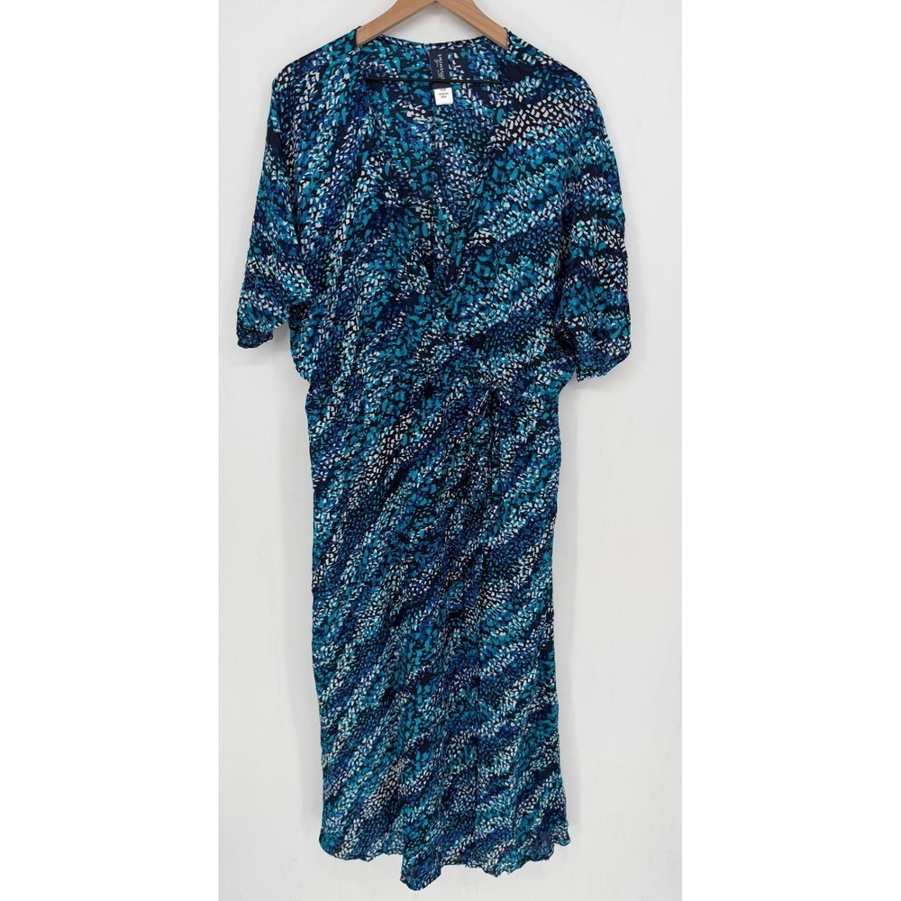 Swimsuits For All‎ Swim Cover Up Women 18/20 Blue Abstract Rayon Faux Wrap Dress